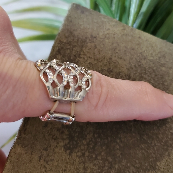 Silver Tone Adjustable Band Ring with Rhinestones 💥3 for $24💥 - Picture 11 of 14